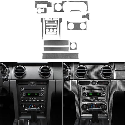 Real Soft Carbon Fiber Center Meter Instrument Central Console Trim Cover Kit Interior Stickers Compatible with Ford Mustang GT Shelby 2005-2009 Car Accessories 17PCS - color: Console Whole Kit-black