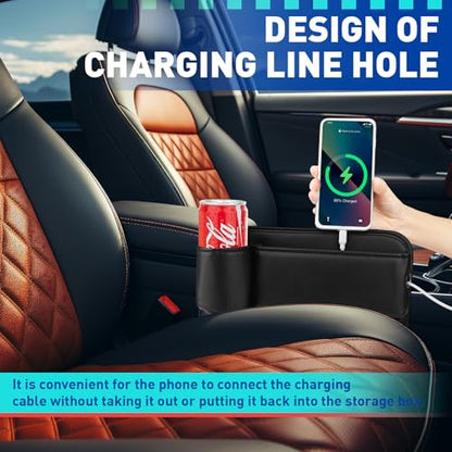 Car Seat Gap Filler Organizer, Universal PU Leather Car Seat Organizer with Cup Holder, Seat Gap Filler Storage Bag for Glasses, Phones, Keys, Cards and Small Items