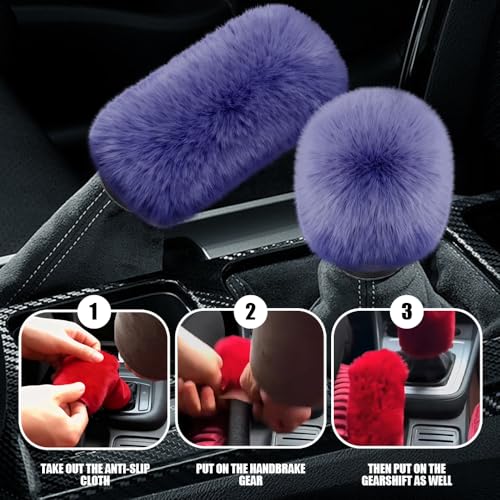 2PCS Plush Car Gear Shift Knob Cover & Handbrake Cover, Shift Knob Protector, Soft Fluffy Gear Handbrake Protective Sleeves, Shifter Lever Brake Handle Warm Plush Set for Cars (Dark Blue) - color: Dark Blue