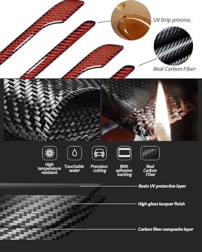 Carbon Fiber Door Handle Cover, Door Handle Protective Cover Decoration Compatible with Tesla Model Y/3 Accessories (2017-2025) Highland & Juniper Compatible (4 Pieces) (Red with drip) - style: Red with drip