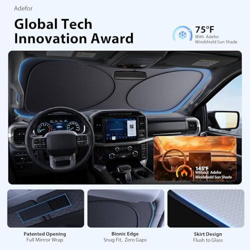 Upgraded Windshield Sun Shade for Ford F-150/Explorer, Trucks & SUVs [Nano Ice-Crystal Cooling, 99.9% Sun Protection] Foldable Sunshade with Storage Bag, Car Accessories, L(64 x 34 in) - size: L | 64"L x 34"W