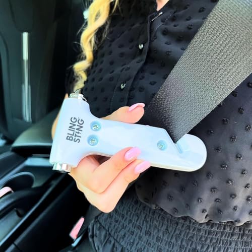 BLINGSTING Glammer Safety Hammer - Emergency Automotive Escape Hammer Tool, Seat Belt Cutter & Car Window Break Tool - White & Silver, 2 Count - color: White & Silver