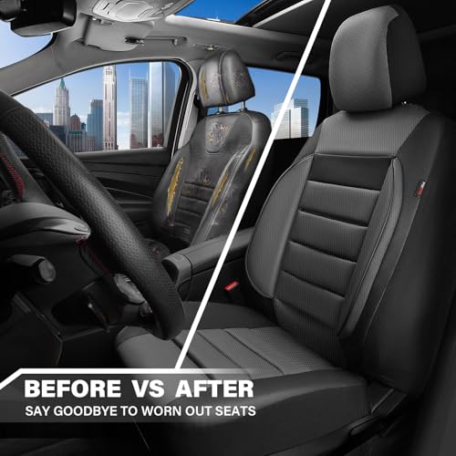 CAR PASS Leather Seat Covers Full Set Universal Water Resistant 3D Foam Back Support, Luxury Comfort Automotive 5 Seat Covers All Season Fit for SUV,Sedan,Van, Airbag Compatible Elegance(Gray Black) - color: Black and Gray