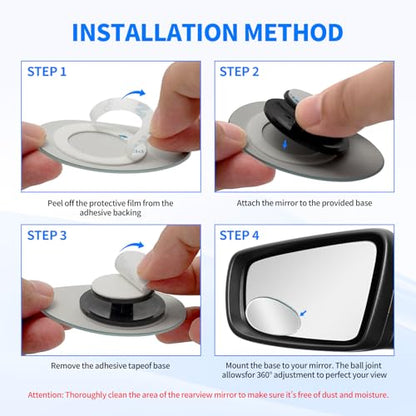 2 PCS Car Blind Spot Mirror, HD Frameless Convex Glass Angle Adjustable, Self-adhesive Back Auxiliary Reverse Mirror Wide Angle Side Mirrors Universal Car Exterior Accessories (Oval) - size: Oval