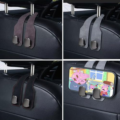 Car Headrest Hook 2 Pack, Premium Leather Car Purse Hooks, Heavy Duty Seat Back Organizer for Handbags, Groceries & Bags, No Scratch, Easy Install Car Accessories (2, Grey) - color: Gray