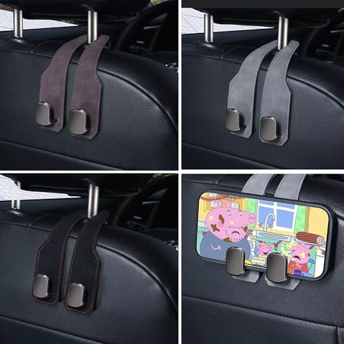 Car Headrest Hook 2 Pack, Premium Leather Car Purse Hooks, Heavy Duty Seat Back Organizer for Handbags, Groceries & Bags, No Scratch, Easy Install Car Accessories(2, Brown) - color: Brown