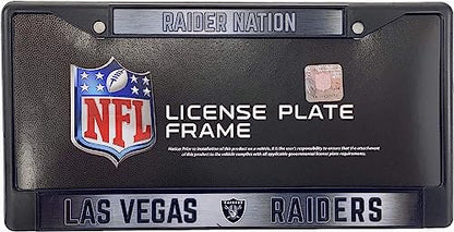 NFL Las Vegas Raiders Raider Nation Black Chrome License Plate Frame - 2-Screw Mount - color: Raiders