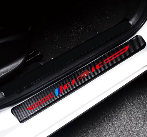 4Pcs Car Door Sill Protector Fit for Civic Reflective 4D Carbon Fiber Leather Sticker Door Entry Guard Stickers Decoration Scuff Plate Stickers (for CI Red) - color: For CI Red