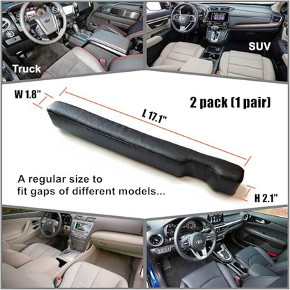 Leather Car Seat Gap Filler, 2 Pack No-Drop Seat Guard Universal Gap Stopper/Catcher to Fill The Gap Between Seat and Console Black Car Crevice Blocker Space Pad