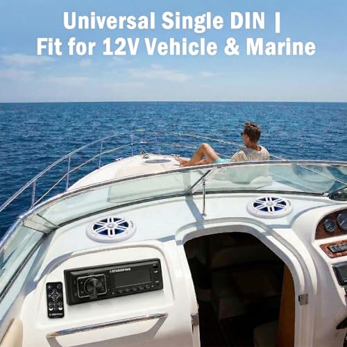 STUDIOFINIX Single Din Bluetooth 5.1 Marine Car Stereo Receiver, 240W Audio Head Unit with IR & APP Control, FM/AM Radio, Built-in Mic & EQ, USB/SD/AUX/MP3 for 12V Car Truck RV ATV UTV Boat (Black)