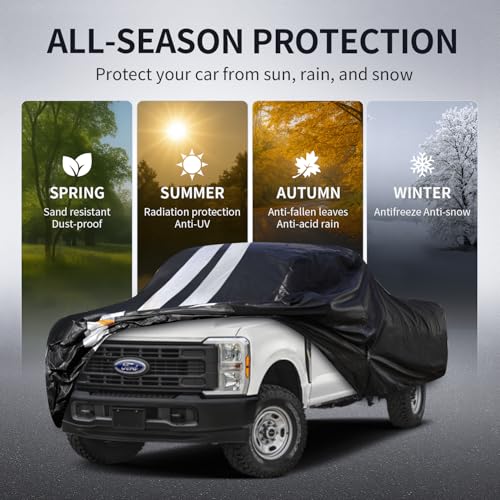 F-100 Truck Cover Custom Fit 1966-1983 SuperCab Long Bed(8.1') with Door Zipper, 10 Layers Outdoor Heavy Pickup Truck Cover Waterproof All Weather, Wind Dust Sun Protector. - size: F-100 1966-1983 SuperCab Long Bed(8.1')+Towel+Bag