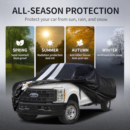 F-100 Truck Cover Custom Fit 1966-1983 SuperCab Long Bed(8.1') with Door Zipper, 10 Layers Outdoor Heavy Pickup Truck Cover Waterproof All Weather, Wind Dust Sun Protector. - size: F-100 1966-1983 SuperCab Long Bed(8.1')+Towel+Bag
