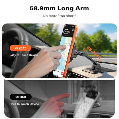 APPS2Car for Magsafe Car Mount, Dual-Axis Adjustable Magnetic Phone Holder for Car with Large 3.15" x 3.15" Adhesive Base, Fit Most Flat & Micro-Curved Dashboard, Compatible for iPhone 12-17 Series