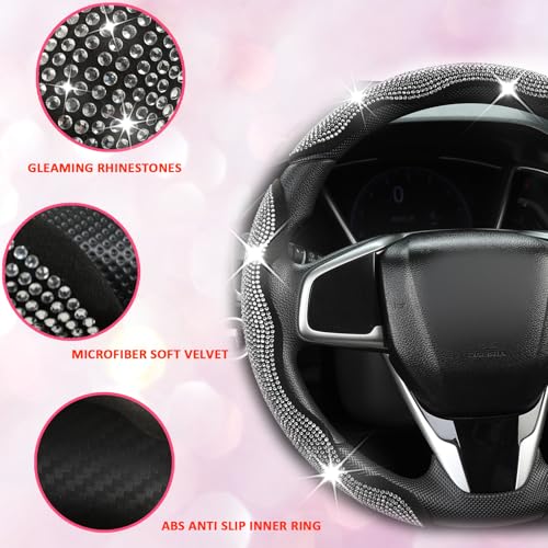West Llama Diamond Bling Car Steering Wheel Cover with Crystal Rhinestones,3PCS Segmented Steering Wheel Protector,Universal for 99% Cars for Women(Black with White Diamond) - color: Black with White Diamond Rhinestones