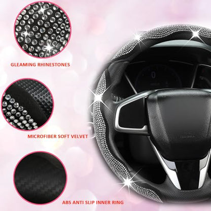 West Llama Diamond Bling Car Steering Wheel Cover with Crystal Rhinestones,3PCS Segmented Steering Wheel Protector,Universal for 99% Cars for Women(Black with White Diamond) - color: Black with White Diamond Rhinestones