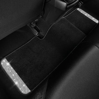 CAR PASS Bling Diamond Car Mats Shining Carpet Crystal Rhinestones Sparkly Glitter Floor Mats with Anti-Slip PVC Heel Pad Universal for Automotive SUV, Sedan, Van, 3pcs for Girl Women, Black Silver - color: Black Silver