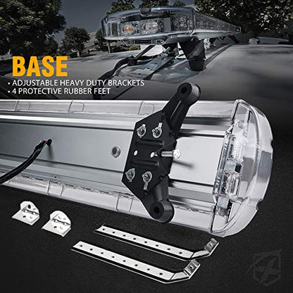 Xprite 48 Inch LED Amber Rooftop Emergency Warning Lights Bar 16 Strobe Patterns w/Adjustable Mounting Brackets for Vehicles, Security, Law Enforcement, Snowplow, Tow Trucks, Crane, Construction Cars - color: Amber