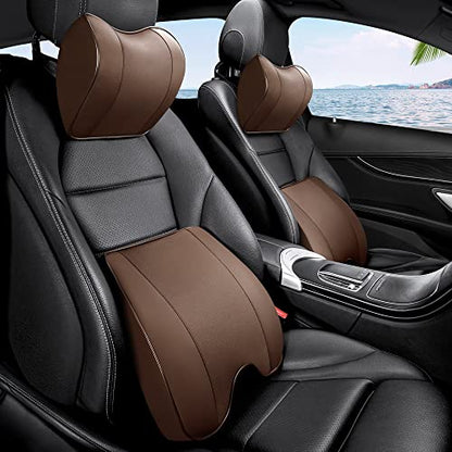 Memory Foam PU Leather Lumbar Pillow - Car Middle/Lower Back Support Pillow - Suitable for Car Seats, Office Chairs, Recliners, etc. (Brown) - color: Brown