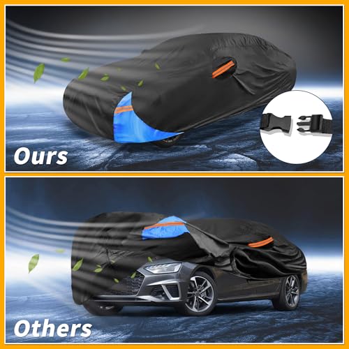 Waterproof All-Weather Universal Car Cover with Right Side Zipper, 190T Polyeste Black Blue Fits for Sedan 177" to 185" Length - size: Fit for Sedan Length 177" to 185"