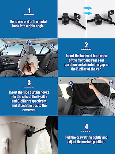 PAMASE Set of 3 Car Window Shades - 95% Light Blocking Sunshades, 1 Privacy Divider Curtains & 2 Side Window Covers, Wide Sedan SUV Accessories for Kids Baby Travel Camping Nap Sleeping