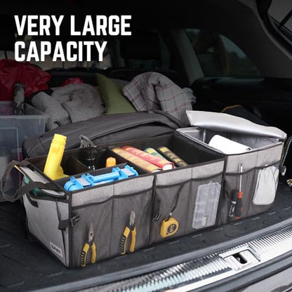 DNA Motoring Trunk Organizer for Car, 90L Large Capacity Foldable Trunk Organizer, Multi Compartment Car Trunk Organizer for Women Men, Grey, TOOLS-00421 - style: 3 Compartments 6 pockets