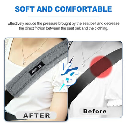 SPRING SEAON Fluffy Auto Seat Belt Cover Pad Soft Universal Car Seat Belt Covers Seat Beat Strap Pad for Shoulder Pad Neck Cushion Protector Car Accessories 2 PCS Grey - color: Grey