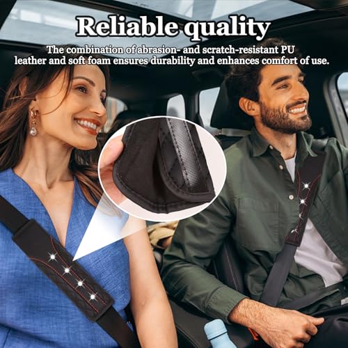 Hovom 2PCS Bling Car Seat Belt Cover Pad, Leather Seatbelt Covers for Cars, Soft Safety Seatbelt Shoulder Strap Covers, Rhinestone Auto Seat Belt Protector Cushion for Women Girls (Black) - color: Black