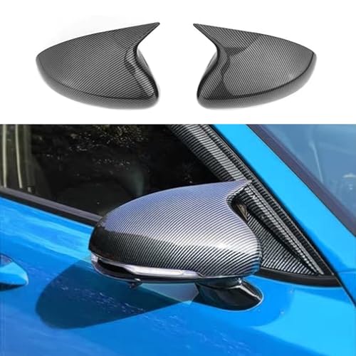 Blazeray for Kia Stinger 2018 2019 2020 2021 2022 2023 2024 Car Styling ABS Door Ox Horn Rear View Mirror Shell Cover Caps Trim Exterior Decoration Accessories with Turn Signal Light 2PC(Carbon Fiber) - color: Carbon Fiber