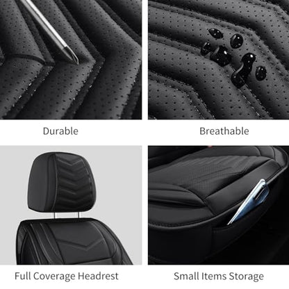 HChengkikz Car Seat Covers, Breathable & Waterproof Faux Leather Automotive Seat Covers for Cars SUV Truck Sedan, Universal Anti-Slip Driver Seat Cover with Backrest (2 PCS Front Seat, Black) - color: Style1 Black, size: Front Seat