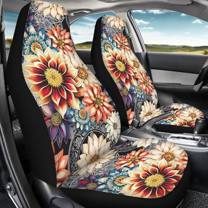Dahlia Flowers Blossom Car Seat Covers for Front Seats Ethnic Style Bucket Seat Covers Universal Fit for SUV Truck Sedan Front Seat Protector,2 Piece Set - color: Dahlia Flowers Blossom