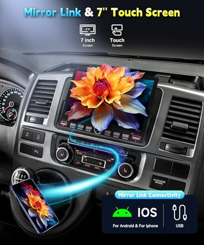 Single Din Car Radio Stereo, 7 inch Touch Screen Radio for Car Stereo Receivers, 1 Din Bluetooth Radio, HD Backup Camera, SWC, Mirror Link, Support FM/EQ/SD/AUX, USB Fast Charging - style: 7 inch+Piano Key