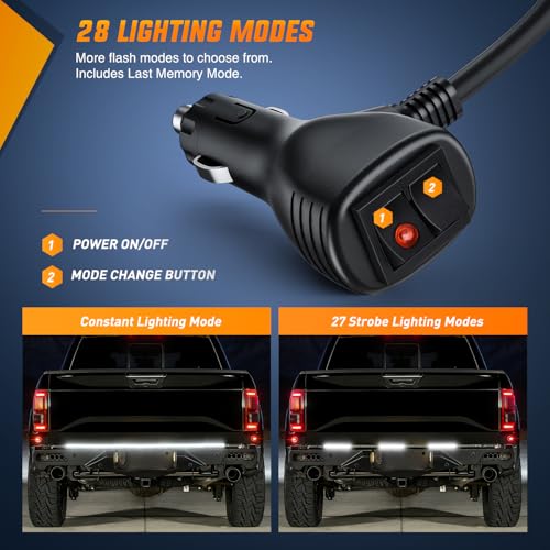 Nilight 60 Inch Truck Tailgate Strobe Light Strip Tail Emergency Bar Rear Window Warning Lamp Ultra-Bright Double Row 360 LED for Pickup Trailers Construction Vehicles Car SUV, White - color: 60" Tailgte Strobe White