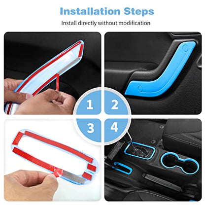 CheroCar 18PCS Interior Trim Kit for Jeep Wrangler JK JKU 2011-2018 4 Door,Steering Button Frame, Air Conditioning Vent Trim Cup Holder Cover,Gear Shift Knobs Frame,Ligth Blue… - color: Light Blue