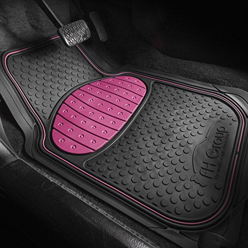 Automotive Floor Mats Pink Climaproof for All Weather Protection Universal Fit Heavy Duty Rubber fits Most Cars, SUVs, and Trucks (Full Set Trim to Fit) FH Group F11500PINK - color: pink