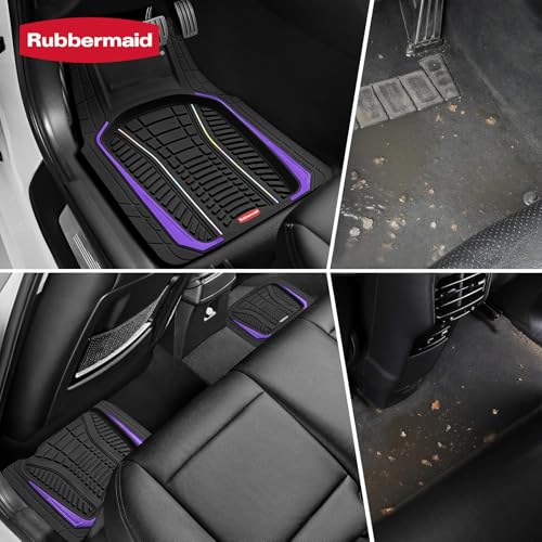 Rubbermaid Car Floor Mats Full Set – Premium All-Weather Car Mat with Brushed Aluminum Inserts, Universal Trim-to-Fit Design, Anti-Slip Backing for Cars, SUVs, Trucks, and Vans - color: Purple