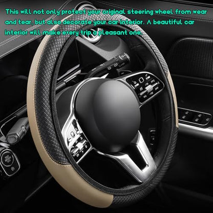 Car Steering Wheel Cover, 15 inch Carbon Fiber Microfiber Leather Elastic Steering Wheel Protector, Breathable Anti-Slip Comfortable Steering Wheel Covers for Most Cars (Beige, AD) - color: Beige, AD