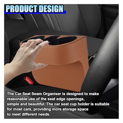 ZIMISI Car Cup Holder, PU Leather Auto Front Console Gap Filler Organizer, Multifunctional Cup Drink Holder, Car Seat Gap Filler Storage Box, Coin Bucket, Cell Mobile Phone Holder (Brown) - color: Brown