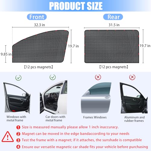ZATOOTO Car Side Window Sun Shade 4 Pack, Window Shades for Baby Magnetic Mesh Sun Shade Protection from Heat and UV for Sleeping, Camping, Breastfeeding - color: Front&Back 4pack