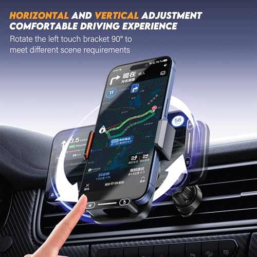 15W Wireless Car Charger & Auto Rotating Car Phone Holder MagSafe Compatible with LED Lights, Gesture Control Clamping, Auto Arm Opening, Built-In Battery, Dual Mount Options for Vent or Dashboard