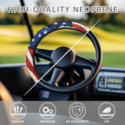 American Flags Golf Cart Steering Wheel Cover Fit 13-14 Inch Car Anti-Slip Car Accessories Steering Wheel Cover Odorless Breathable Wrap Cover Sweat Absorption - color: American Flags