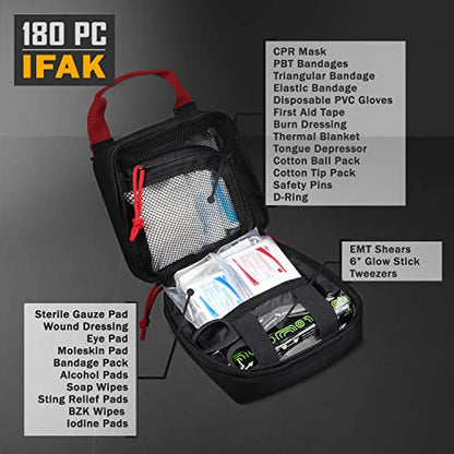 Everlit 180 Pieces Tactical First Aid Kit IFAK Molle EMT Pouch Outdoor Camping Emergency Kits for for Camping Boat Hunting Hiking Home Car Earthquake and Adventures Black - color: Black