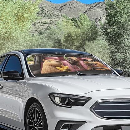 Windshield Sun Shade Funny Capybara Car Windshield Cover Foldable Sun Visor for Car, Sedans, SUV, Truck, 2 Pieces Thickened Automotive Interior Sun Protection - color: Capybara Banana
