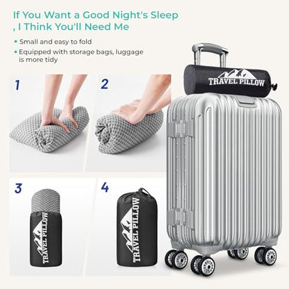 Travel Pillow Memory Foam Pillows, Camping Pillow-Compressible Medium Firm, Breathable Cover, Ideal Backpacking Hiking, Bed Pillows, Airplane and Car (Light Grey, S) - color: Light Grey, size: S-15.7*9.8in
