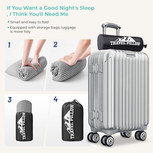 Travel Pillow Memory Foam Pillows, Camping Pillow-Compressible Medium Firm, Breathable Cover, Ideal Backpacking Hiking, Bed Pillows, Airplane and Car (Light Grey, M) - color: Light Grey, size: M-17.7*11.8in