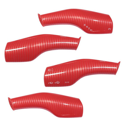 FOAN Steering Lever Cover, Carbon Fiber Car Gear Shift Lever Covers Compatible with Tesla Model 3/Y, Full Protection Gear Shift Cover Accessories, 4PCs, Red - color: Red