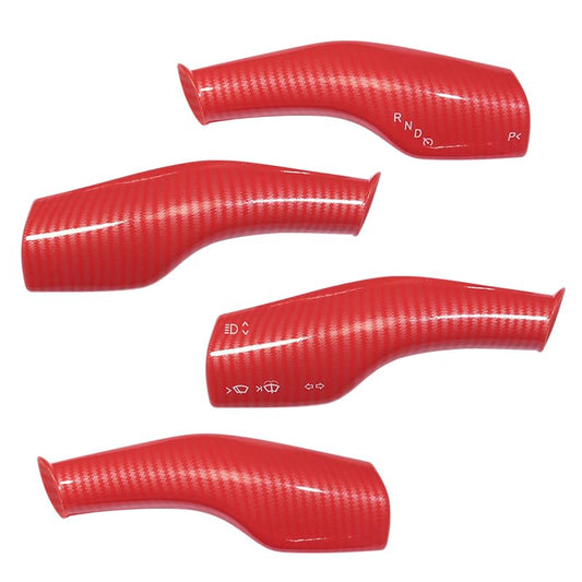 FOAN Steering Lever Cover, Carbon Fiber Car Gear Shift Lever Covers Compatible with Tesla Model 3/Y, Full Protection Gear Shift Cover Accessories, 4PCs, Red - color: Red
