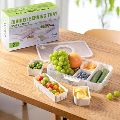 LUXEAR 2Pack 8-Compartment Snackle Box - Airtight Leakproof Divided Food Tray with Lid & Handle, BPA-Free Dishwasher Safe for Picnic, Fridge, Travel, Party, Ideal for Charcuterie & Food Storage - size: 2pack white