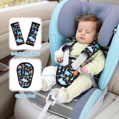 3 Pcs Car Seat Stroller Straps Pads for Baby, Soft Shoulder Strap and Crotch Covers, Universal Shoulder Straps Pads for Car Seat, Pushchair, High Chair (Dinosaur) - color: Dinosaur