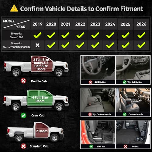 OEDRO Upgraded Floor Mats Fit for 2019-2026 Chevrolet Silverado 1500/GMC Sierra 1500 & 2020-2026 Chevy Silverado/GMC Sierra 2500HD/3500HD Crew Cab w/Rear Under seat Storage Box, Front Bucket Seating - style: Bucket Seat| Crew Cab|