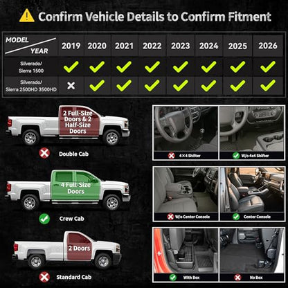 OEDRO Upgraded Floor Mats for 2019-2026 Chevy Silverado/GMC Sierra 1500 Crew Cab & 2020-2026 Silverado/Sierra 2500HD 3500HD, Bucket Seat, All Weather Custom Fit Silverado Accessories Floor Liners - style: Bucket Seat| Crew Cab| with underseat storage